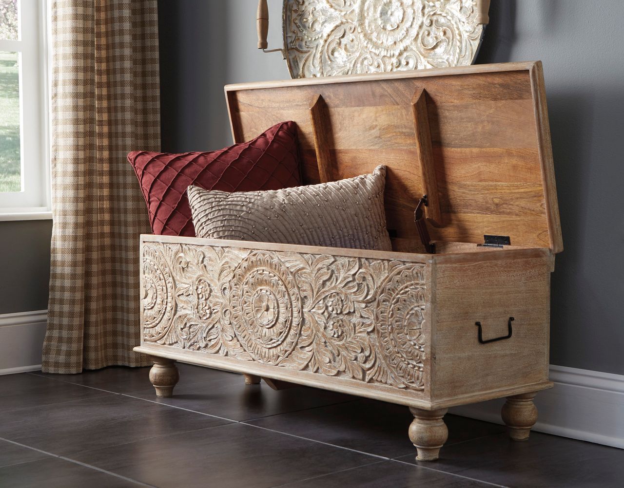 Fossil Ridge Beige Storage Bench A4000039
