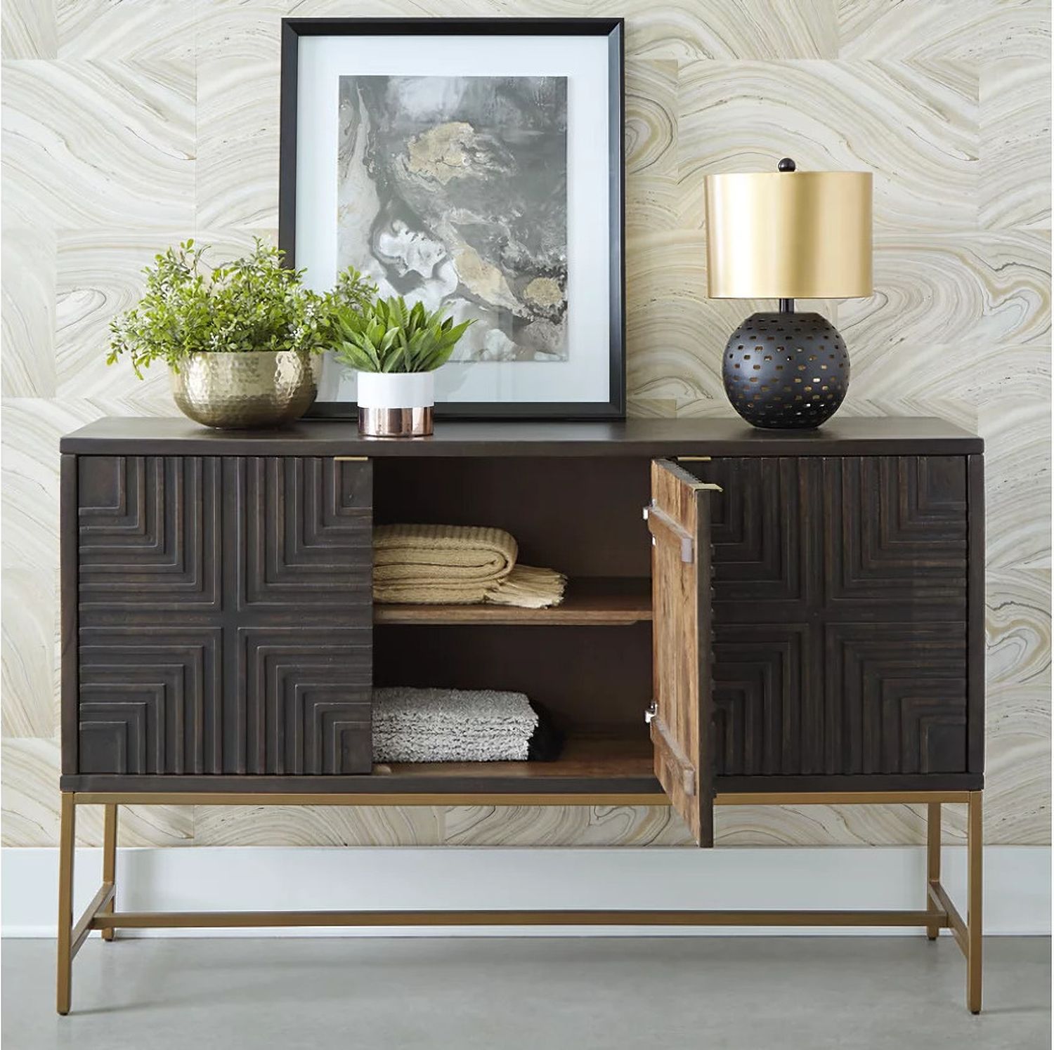 Elimore Brown/Gold Finish Accent Cabinet A4000316