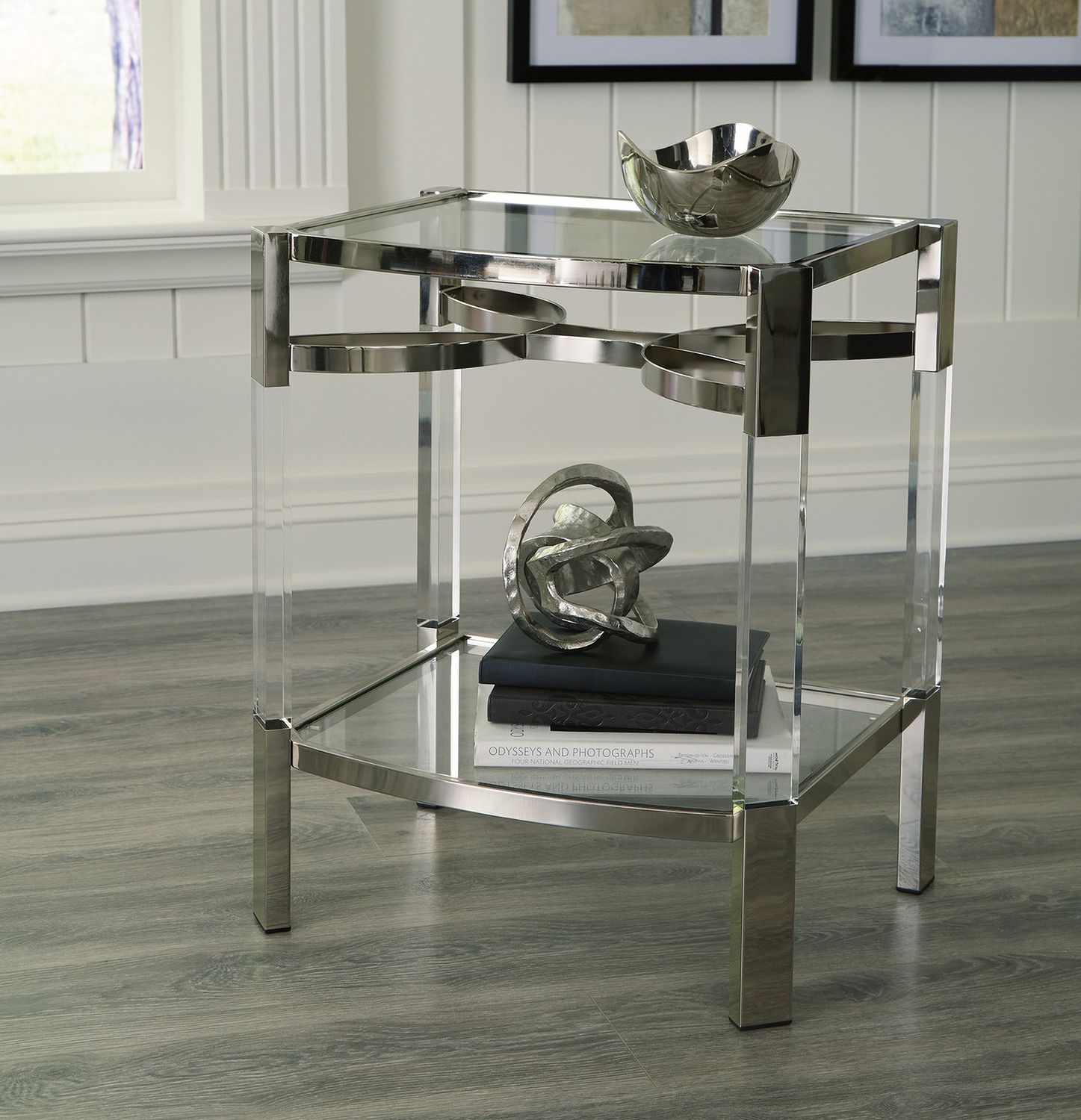 Chaseton Clear/Silver Finish Accent Table A4000334