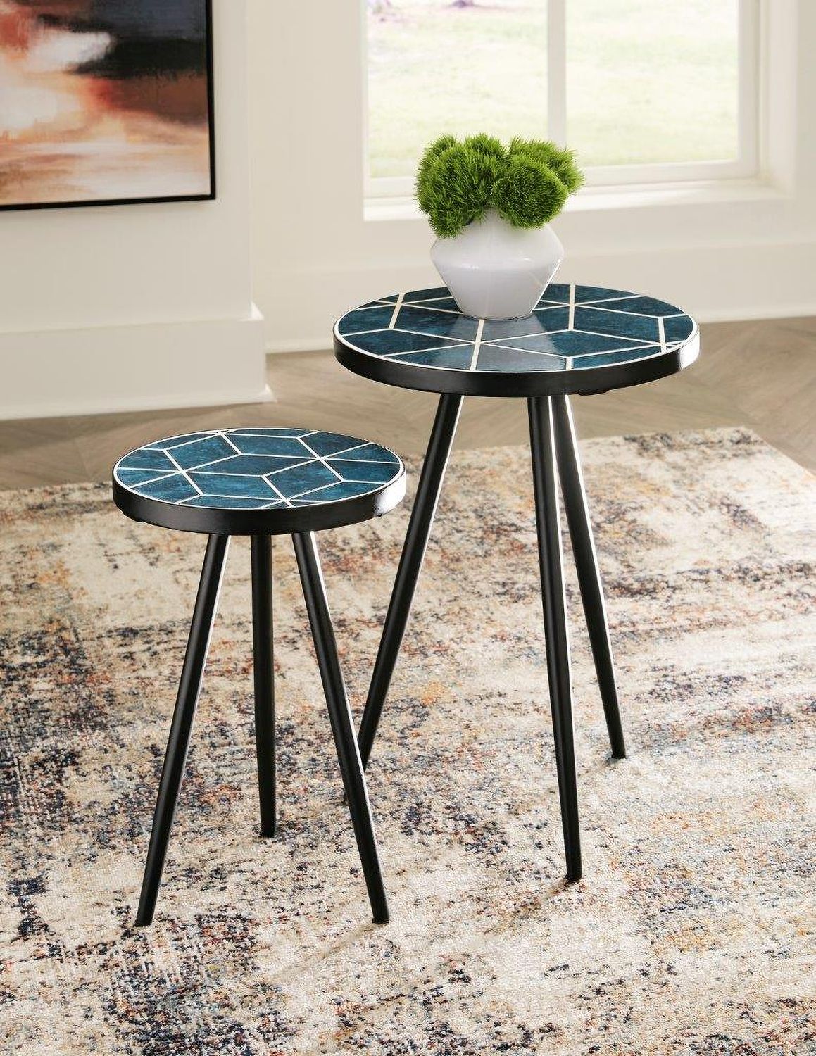 Clairbelle Teal Glaze Accent Table Set Of 2 A4000523