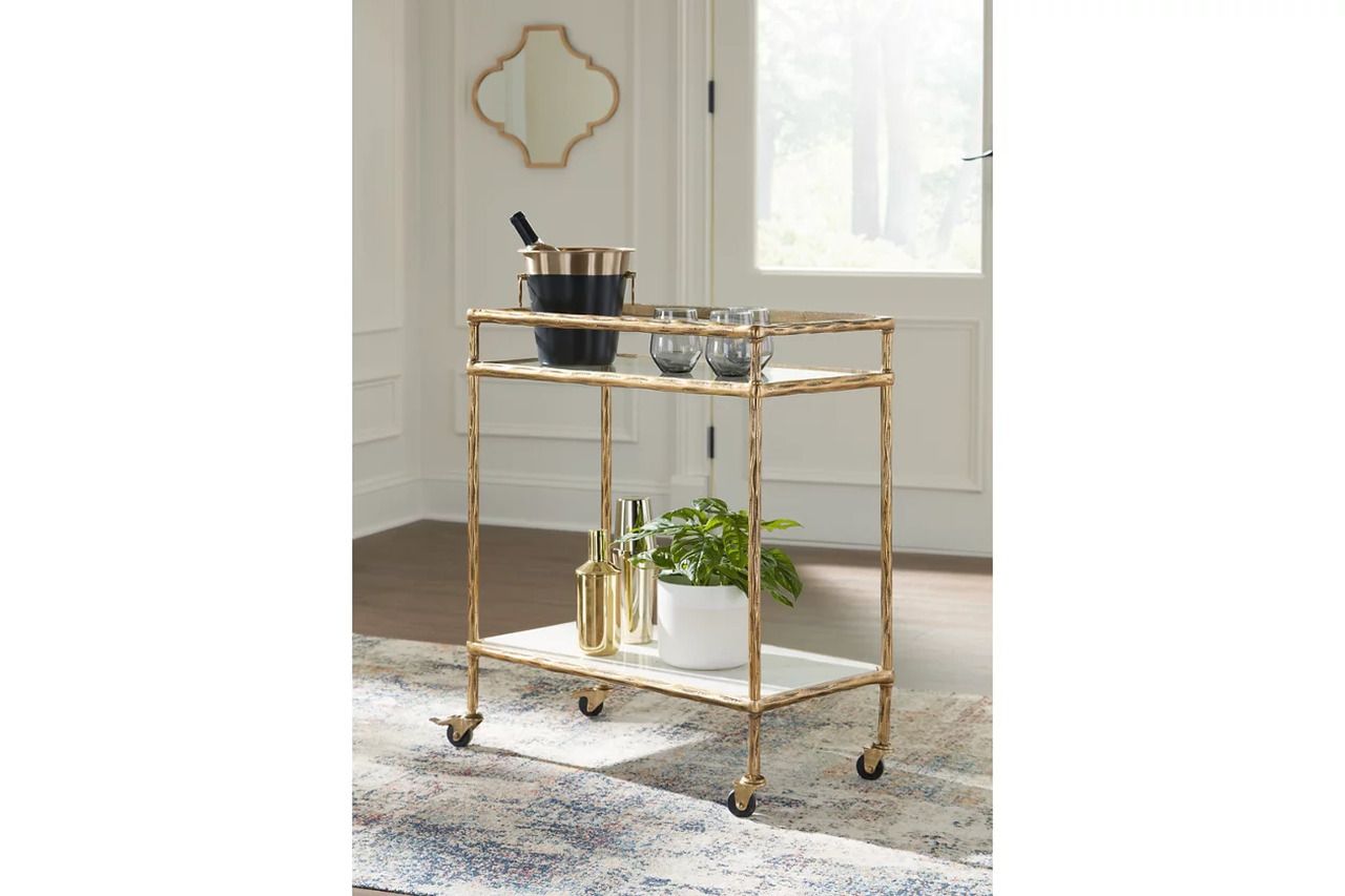 Plattfield Bar Cart In Antique Gold A4000625