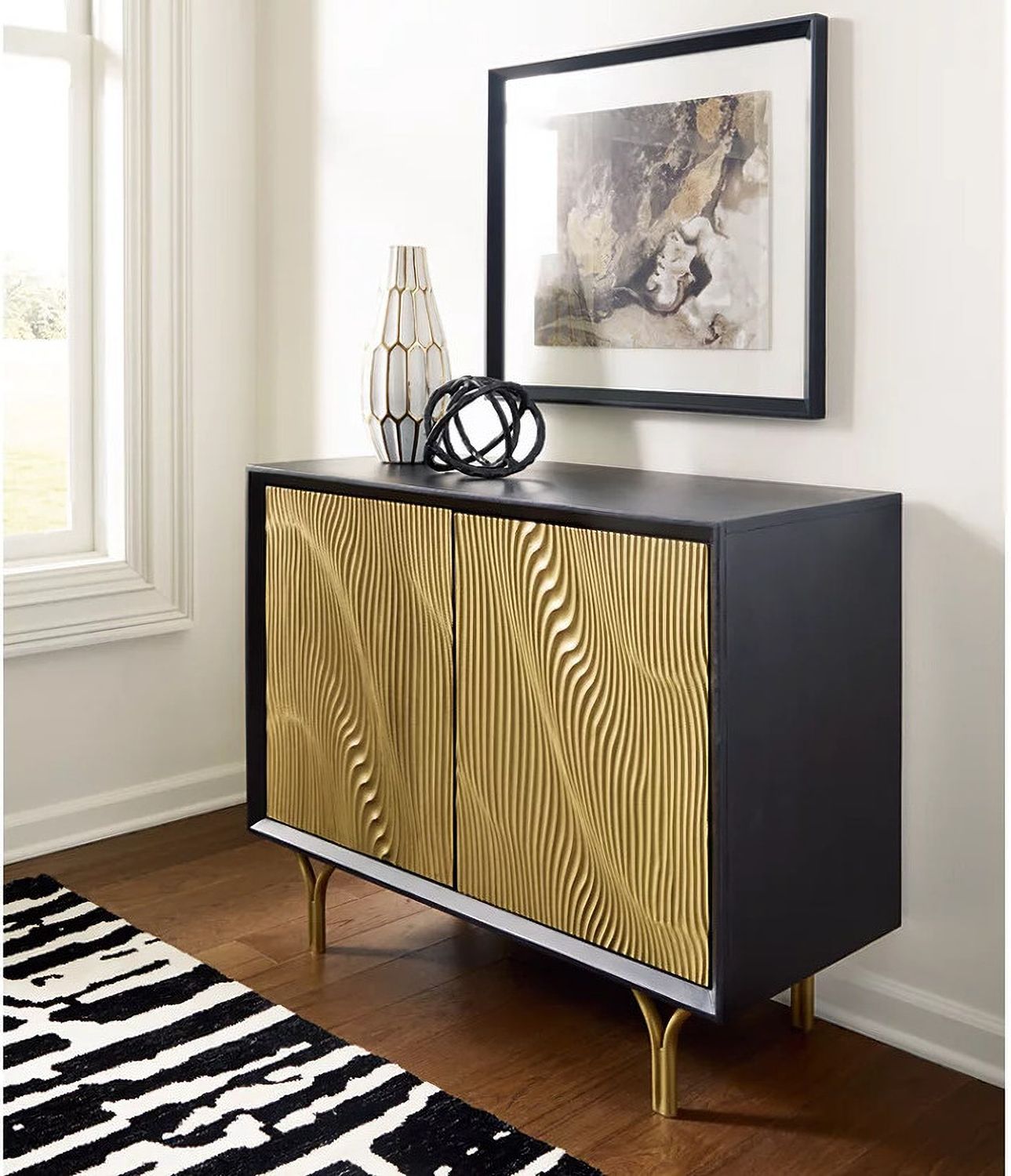 Tayner Accent Cabinet In Black and Gold A4000654