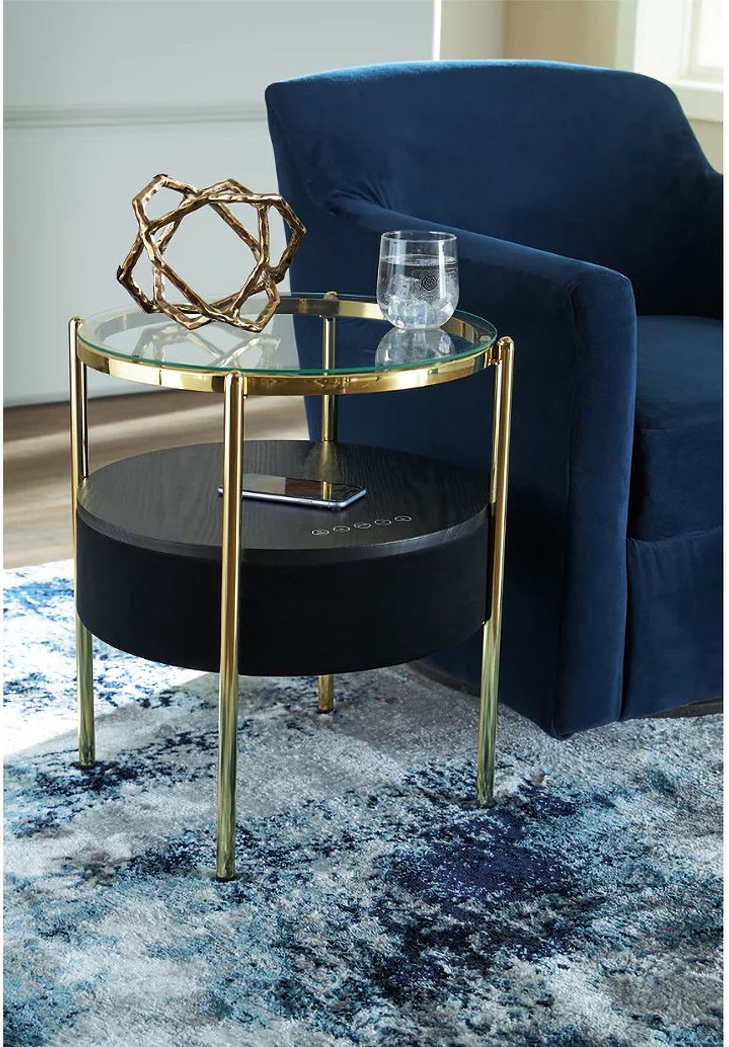 Nedman Accent Table with Speaker In Black and Gold A4000669
