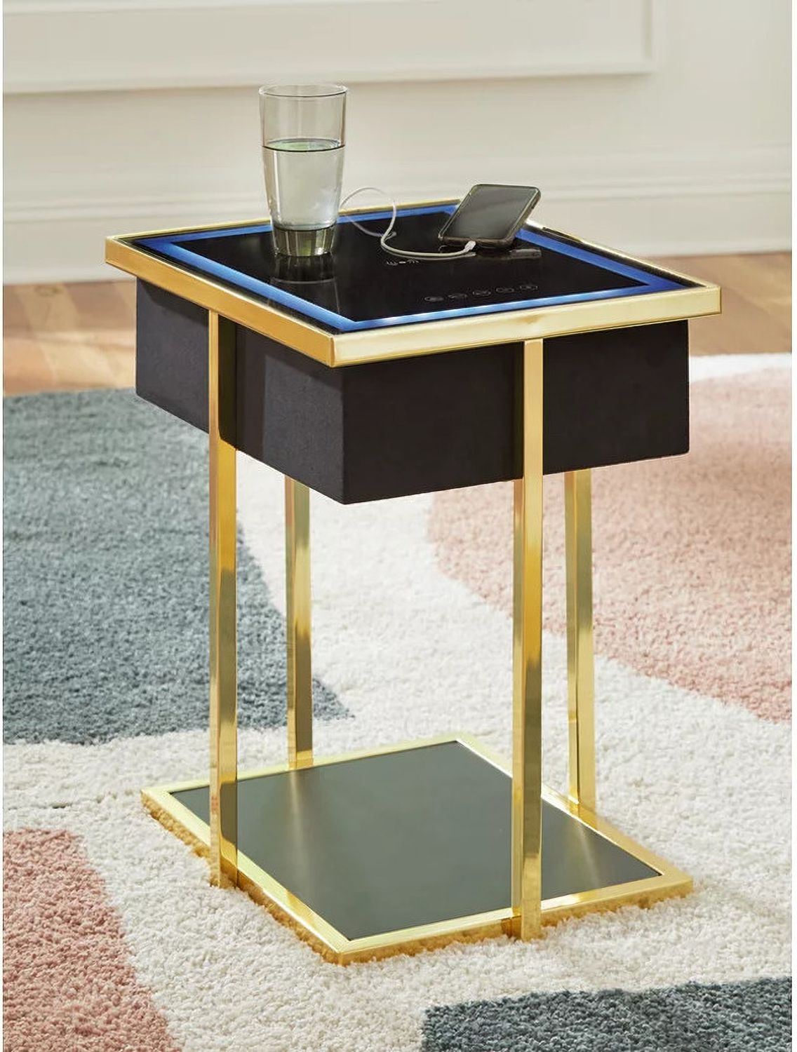 Rexwell Accent Table with Speaker In Black and Gold A4000681