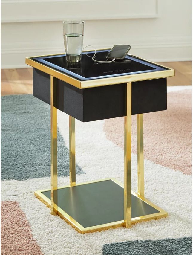 Rexwell Accent Table with Speaker In Black and Gold A4000681
