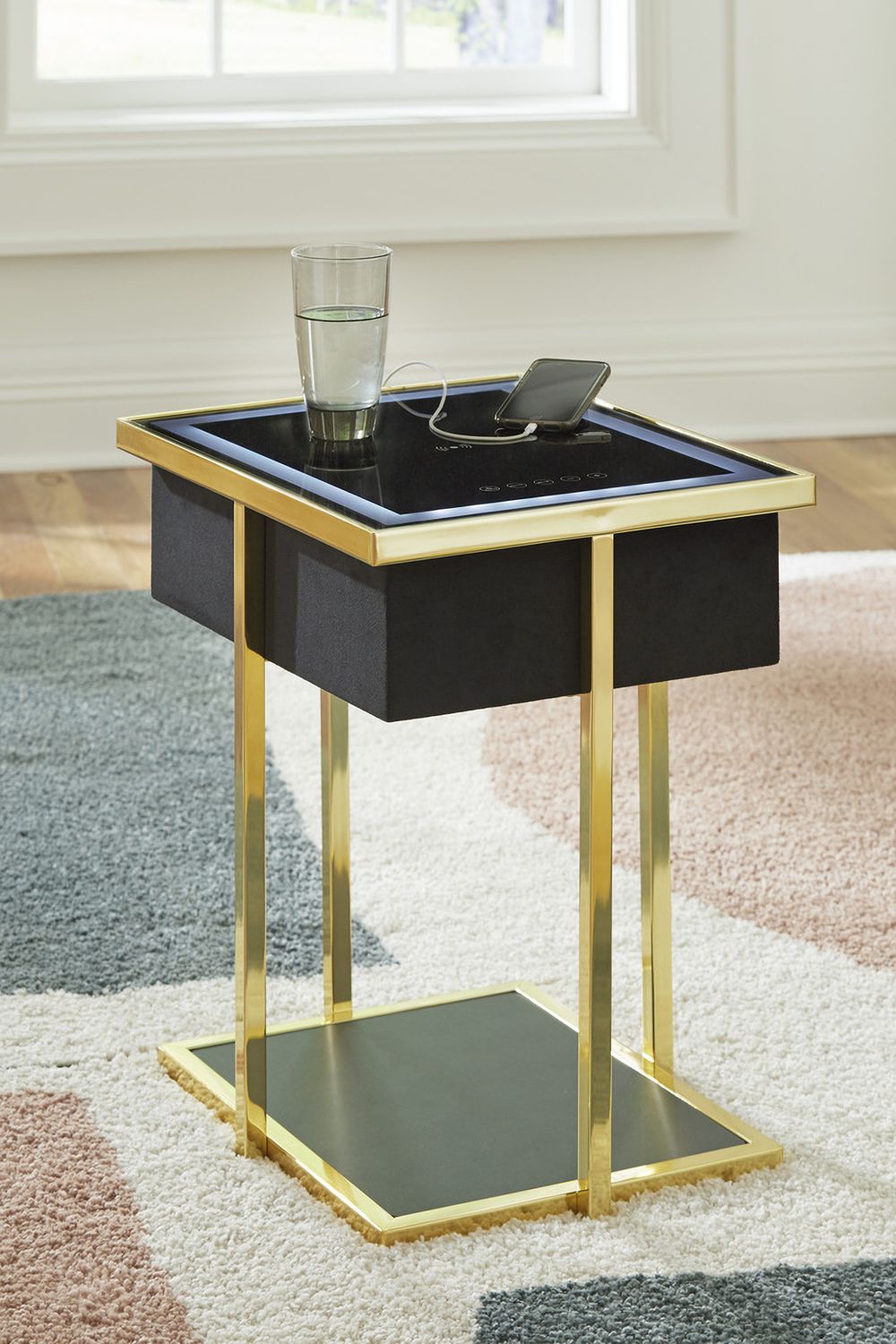 Rexwell Accent Table with Speaker In Black and Gold A4000681