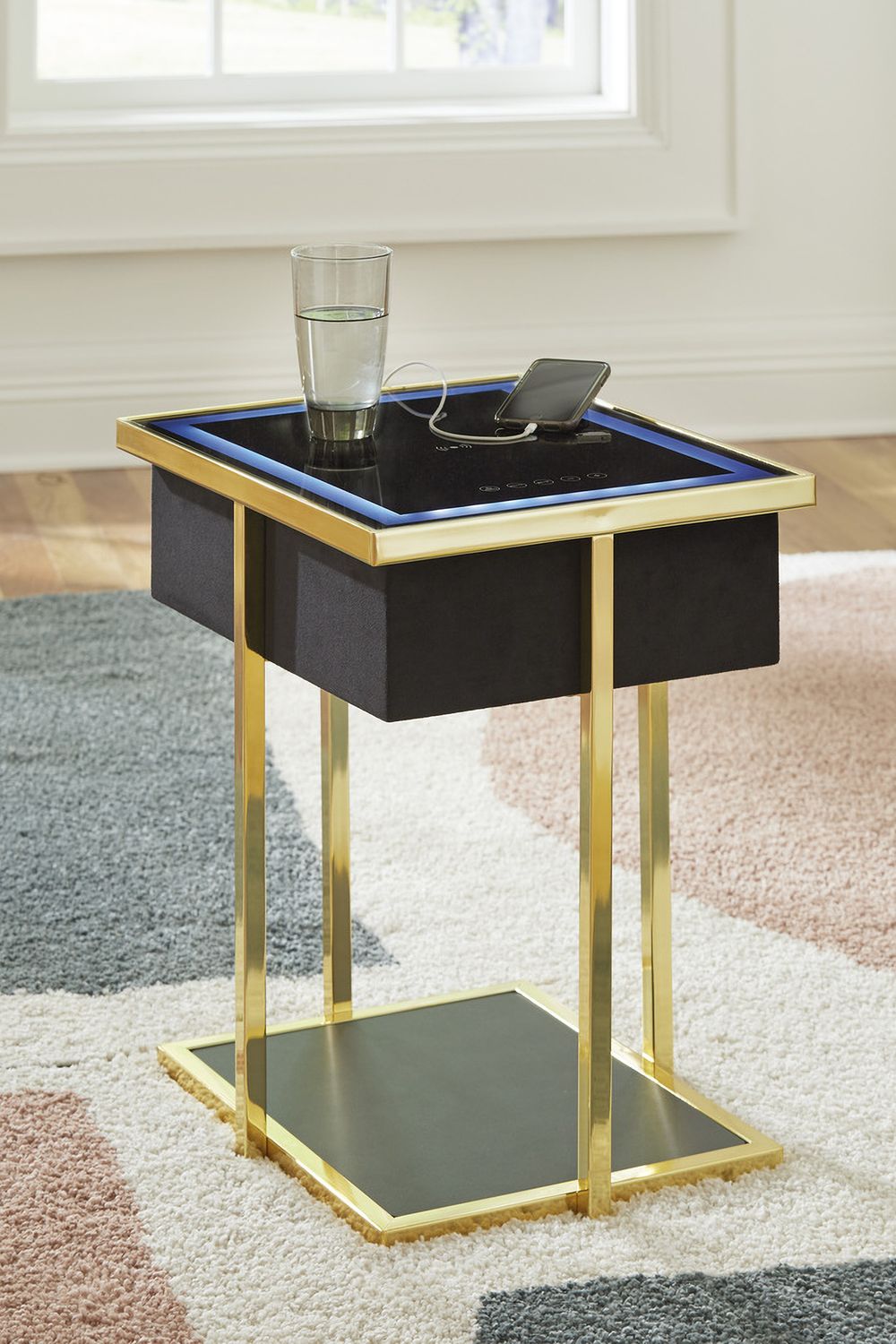 Rexwell Accent Table with Speaker In Black and Gold A4000681