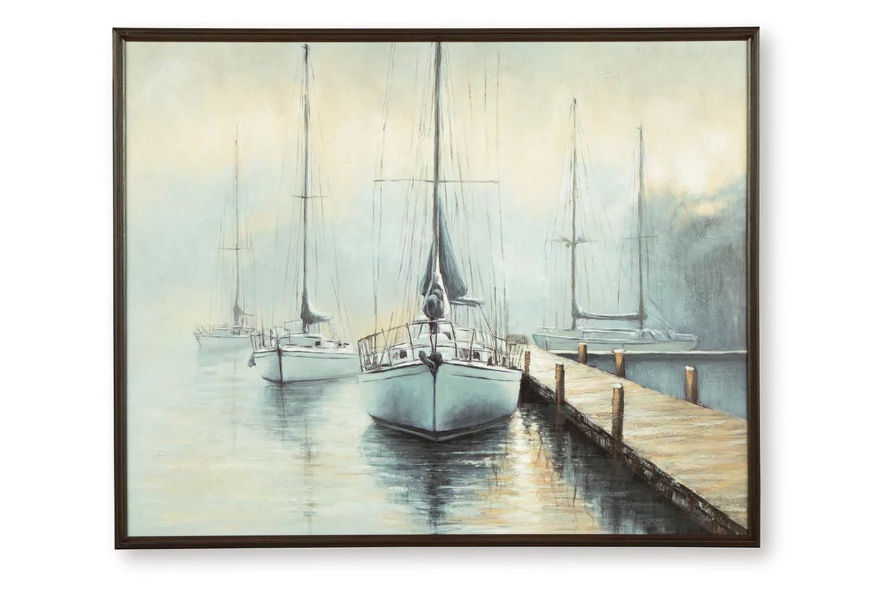Worthney Wall Art In Blue/White/Brown A8000457