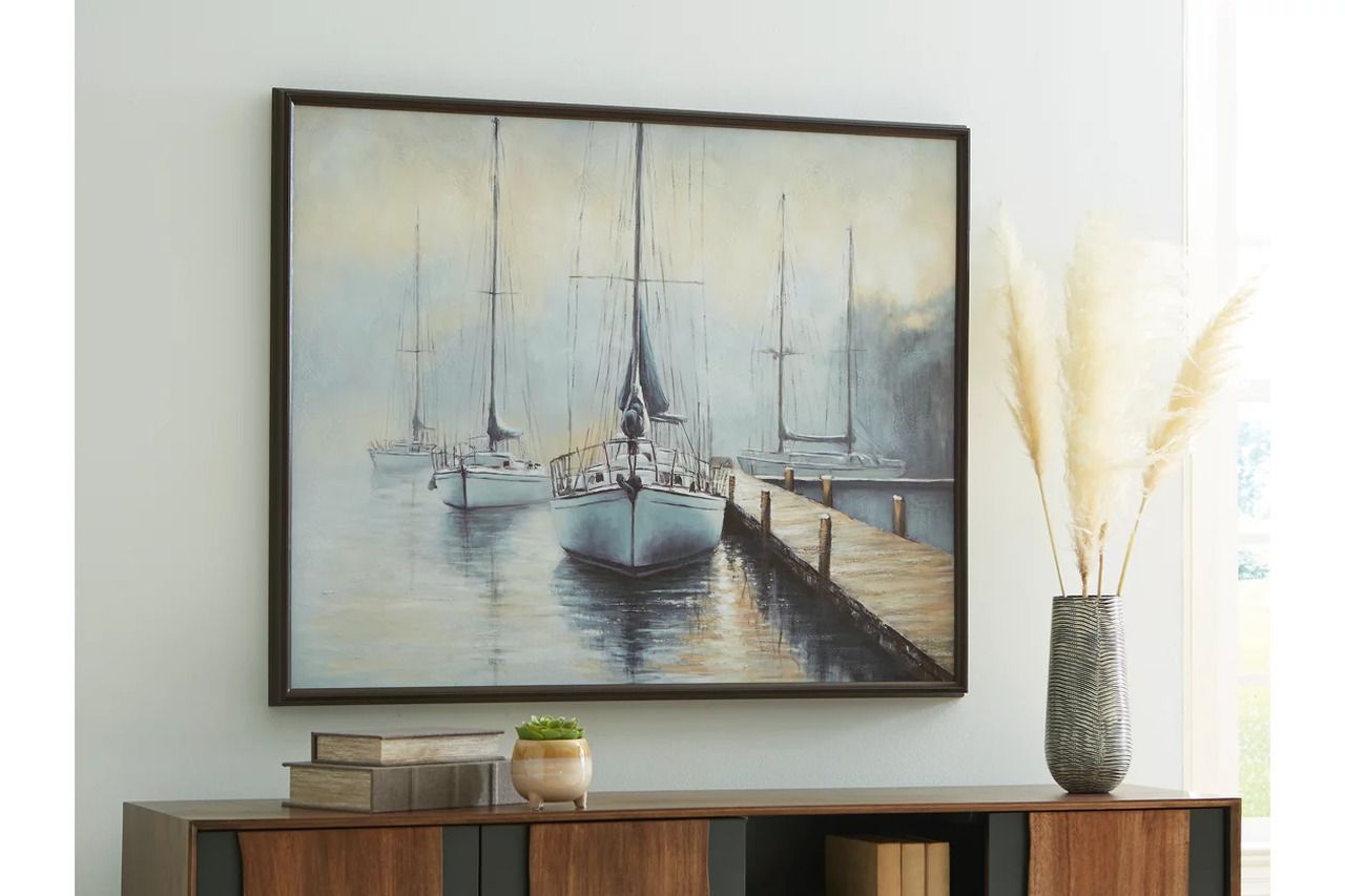 Worthney Wall Art In Blue/White/Brown A8000457
