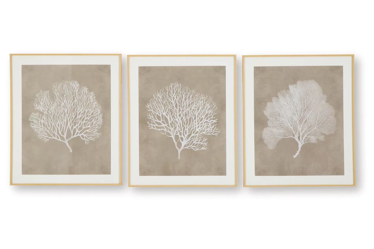Hendridge Wall Art Set of 3 In White and Taupe A8000486