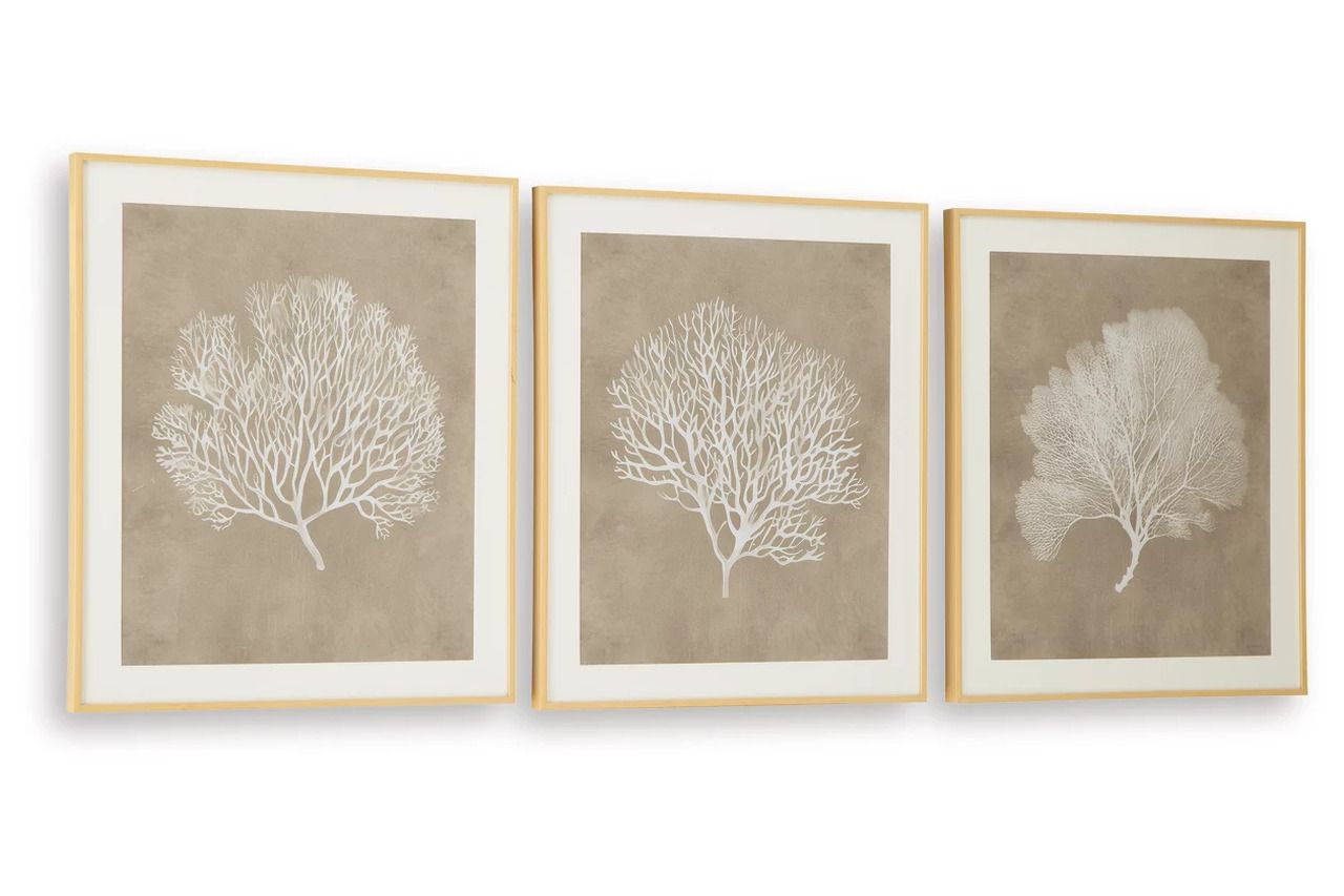 Hendridge Wall Art Set of 3 In White and Taupe A8000486