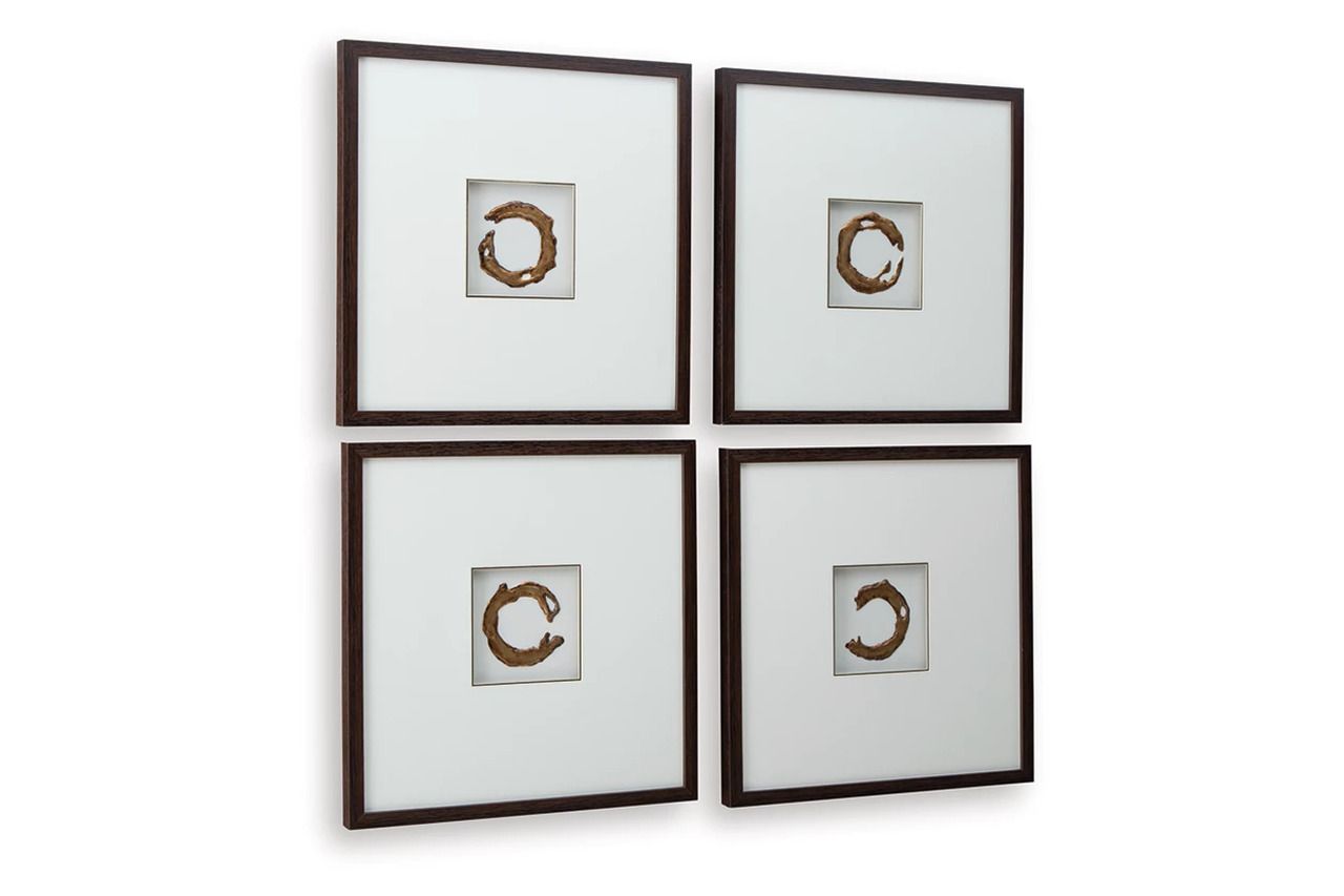 Dallbourne Wall Art Set of 4 In White and Gold A8000491