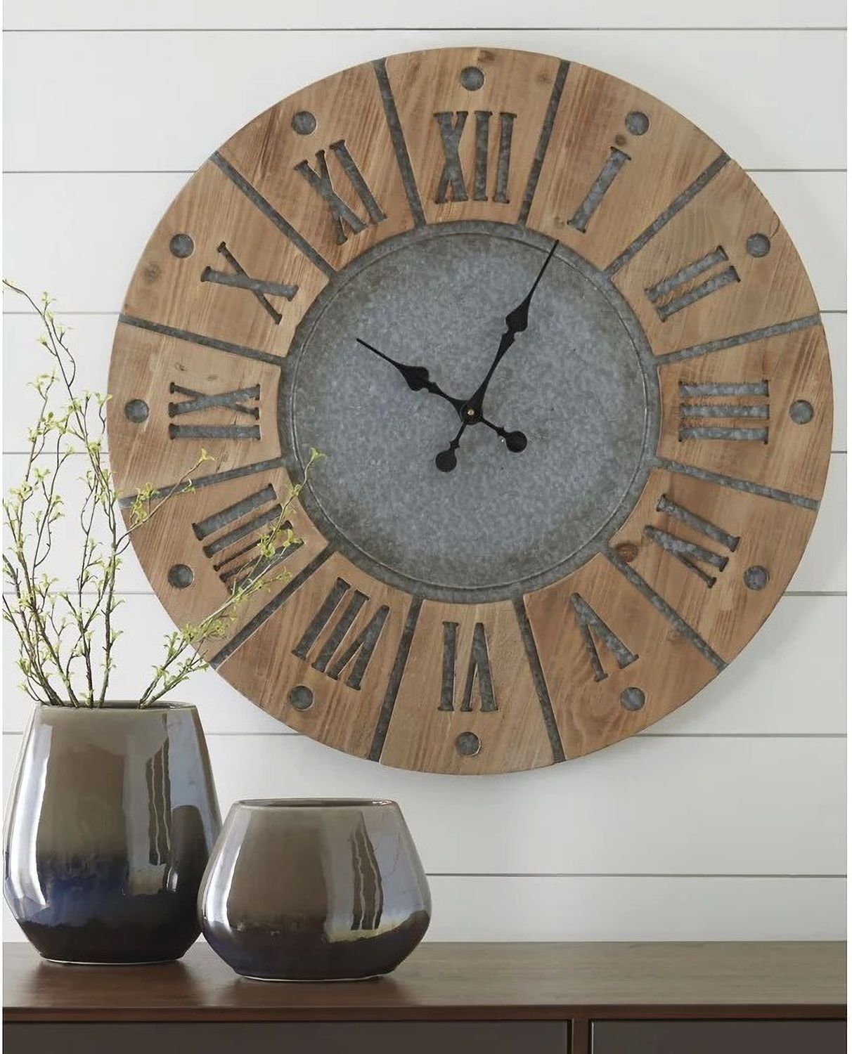 Payson Antique Gray and Natural Wall Clock A8010076