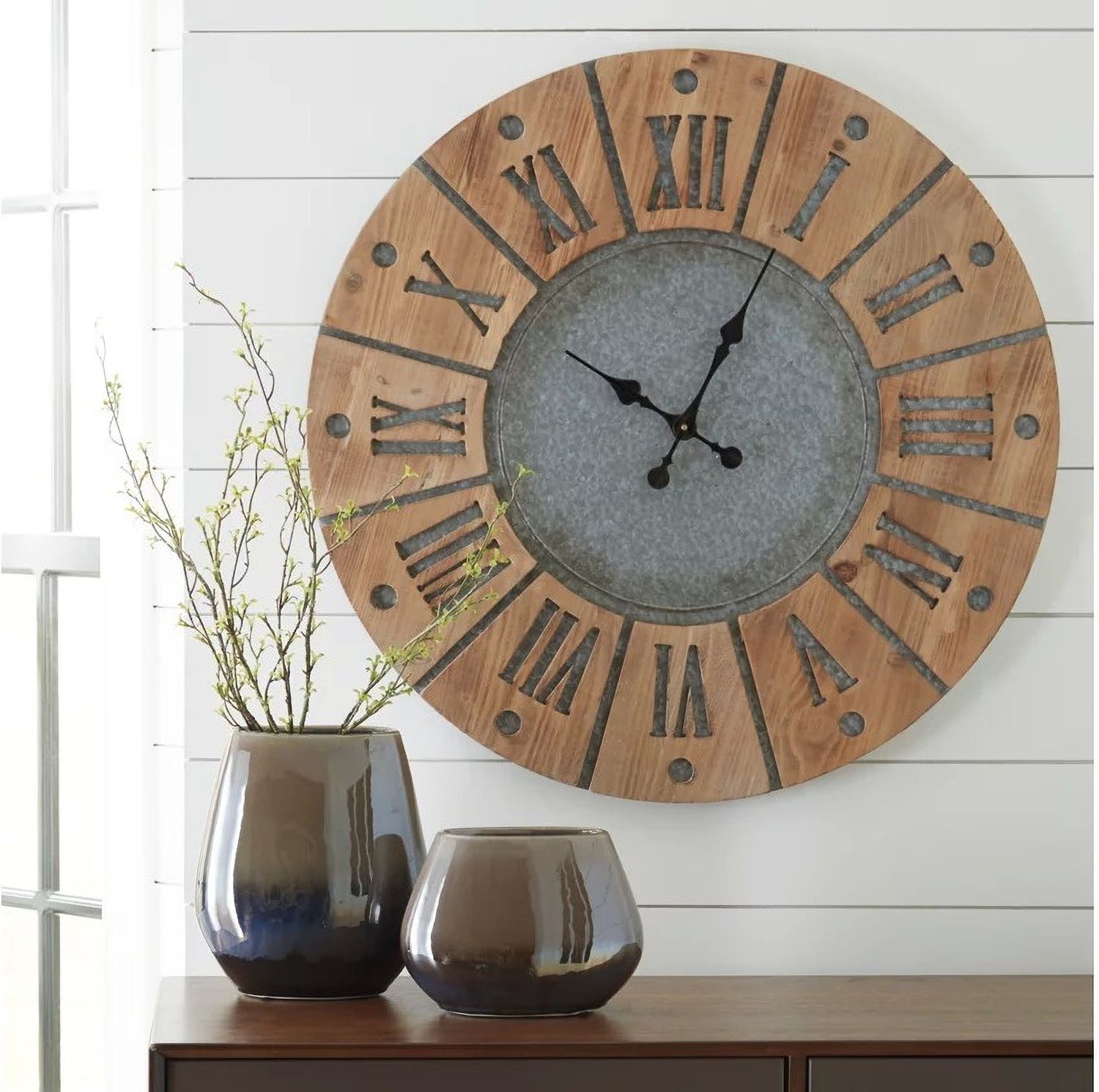 Payson Antique Gray and Natural Wall Clock A8010076