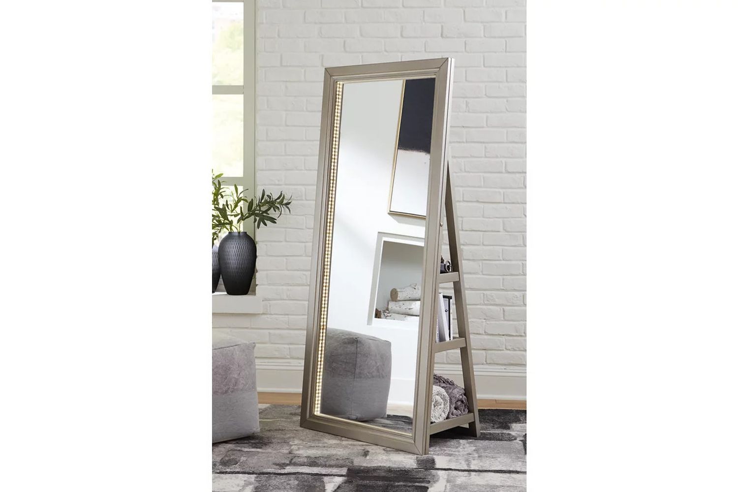 Evesen Floor Standing Mirror with Storage In Champagne A8010379