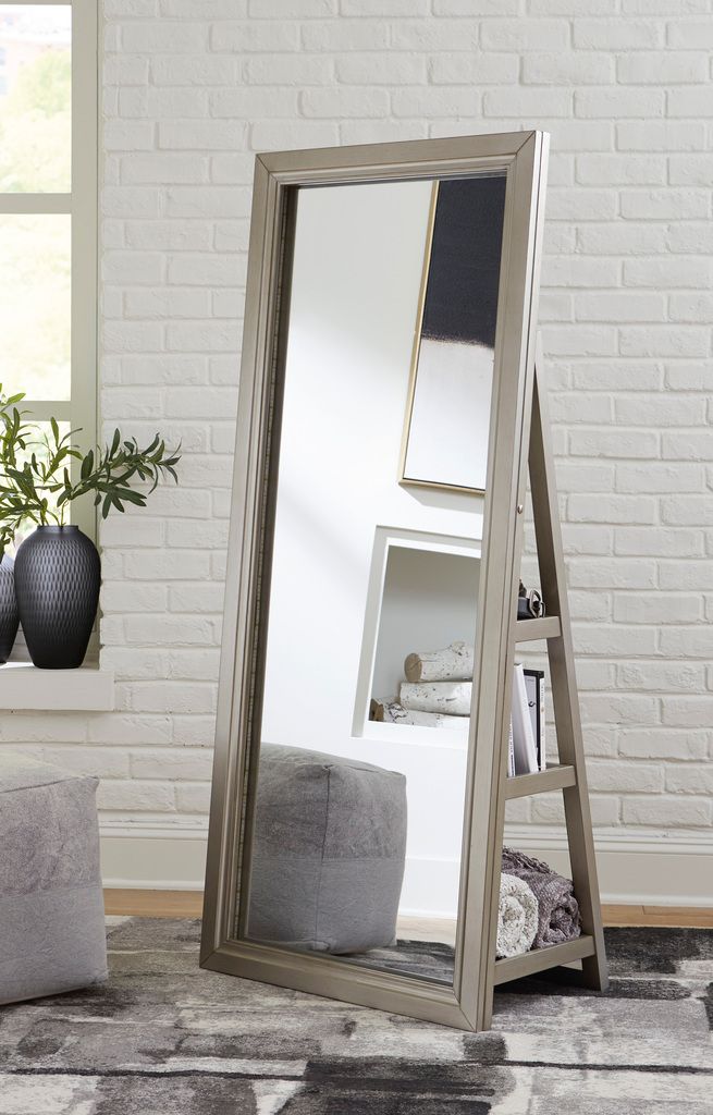 Evesen Floor Standing Mirror with Storage In Champagne A8010379