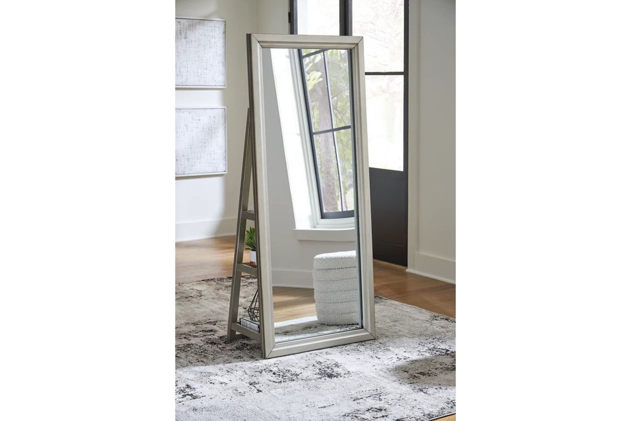 Evesen Floor Standing Storage Mirror In Champagne A8010380