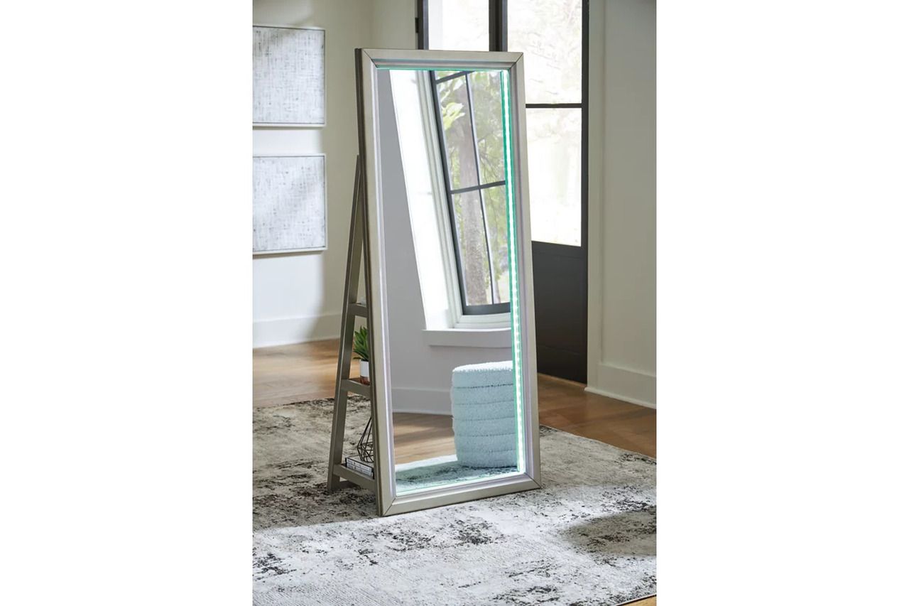 Evesen Floor Standing Storage Mirror In Champagne A8010380