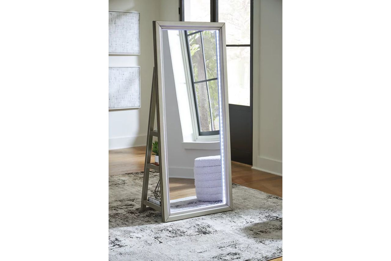 Evesen Floor Standing Storage Mirror In Champagne A8010380
