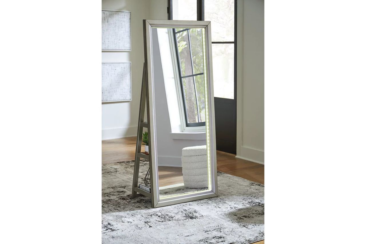 Evesen Floor Standing Storage Mirror In Champagne A8010380