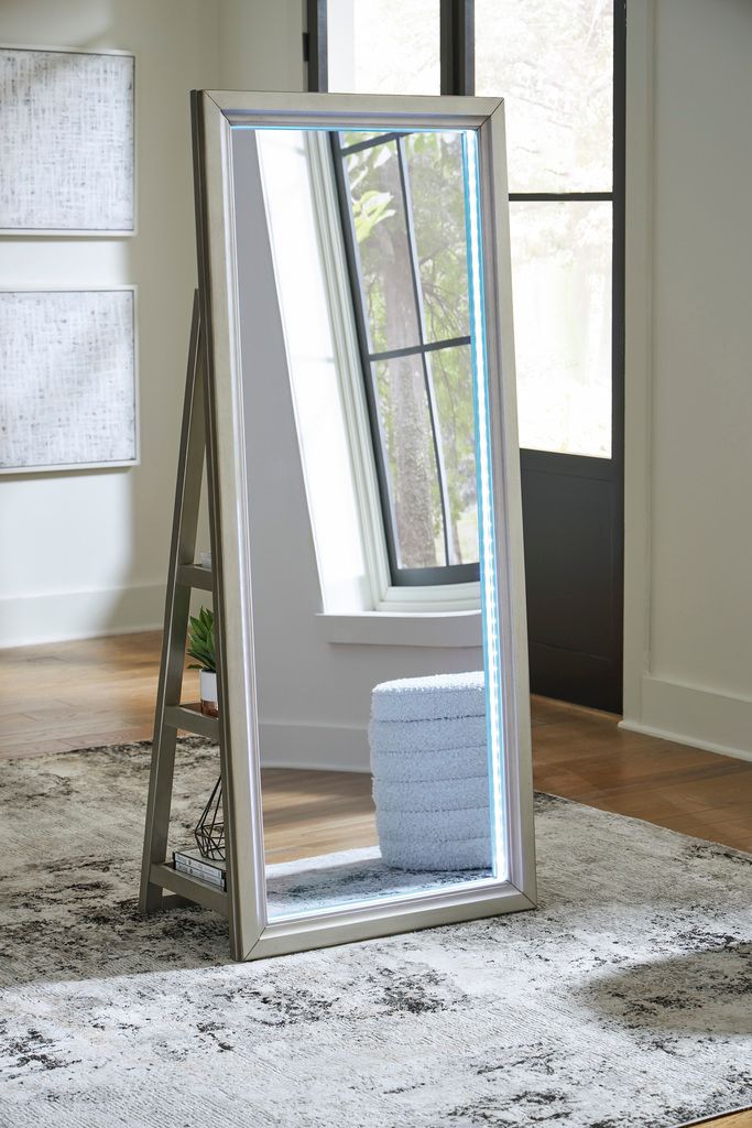 Evesen Floor Standing Storage Mirror In Champagne A8010380