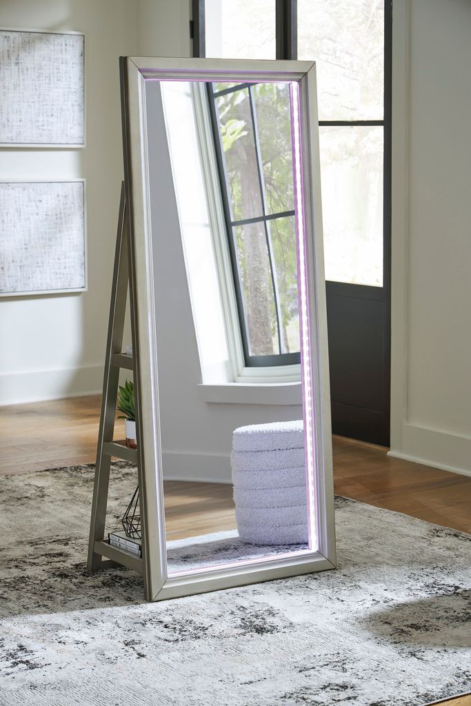 Evesen Floor Standing Storage Mirror In Champagne A8010380