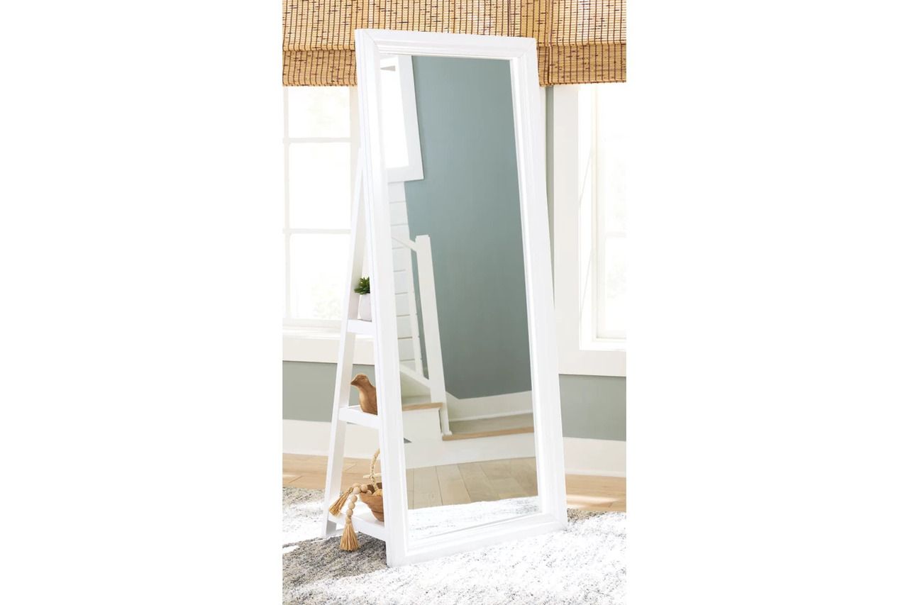 Evesen Floor Standing Mirror/Storage In White A8010383