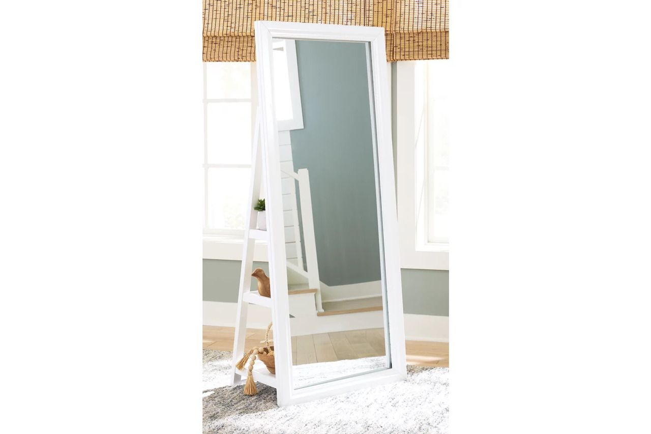 Evesen Floor Standing Mirror/Storage In White A8010383