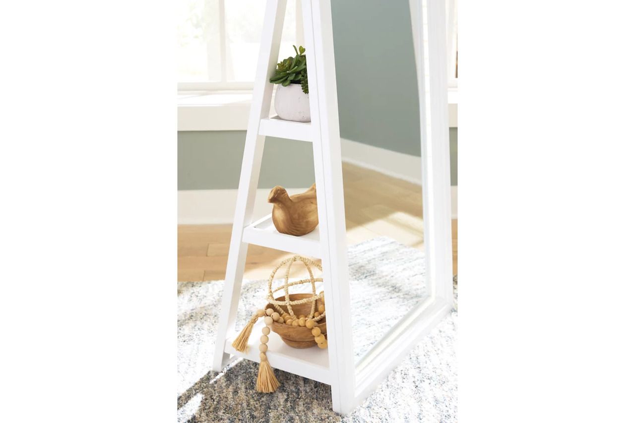 Evesen Floor Standing Mirror/Storage In White A8010383