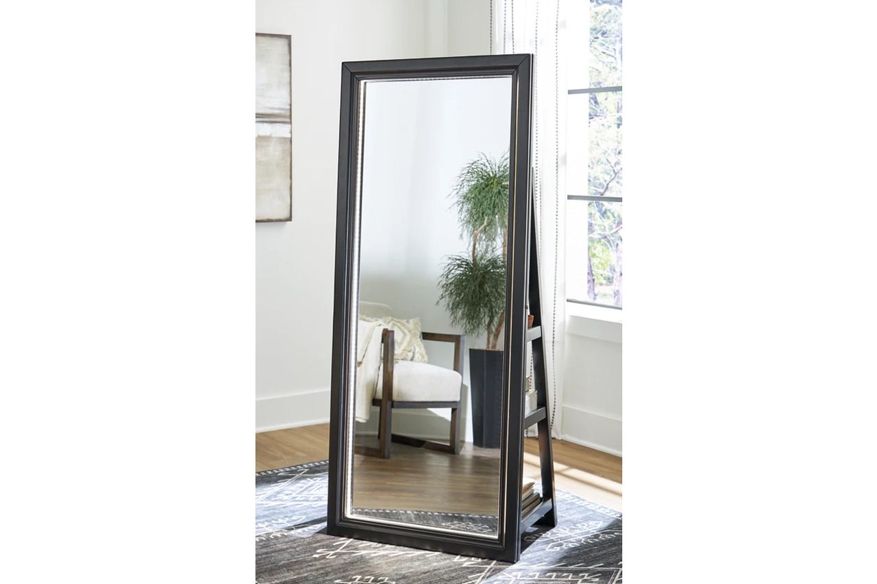 Evesen Floor Standing Mirror/Storage In Black A8010384
