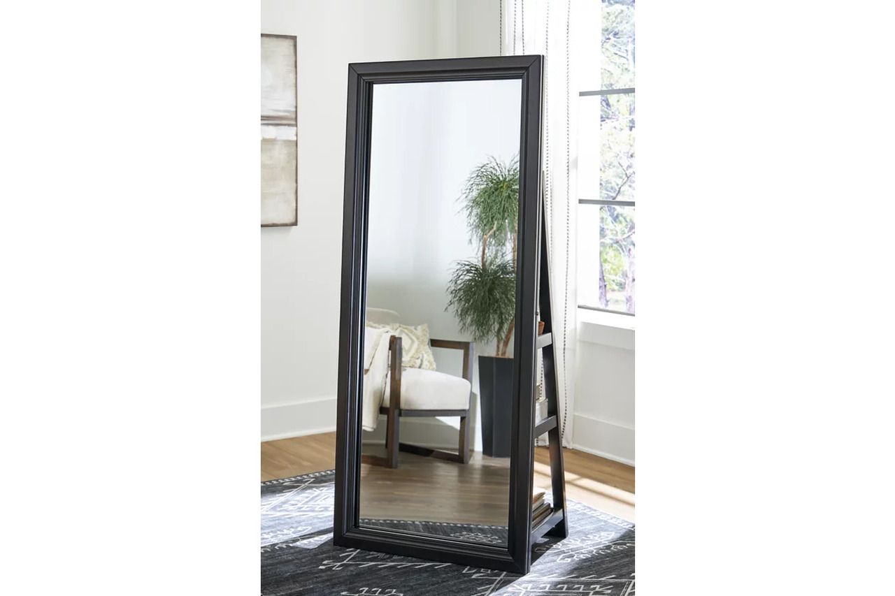 Evesen Floor Standing Mirror/Storage In Black A8010384