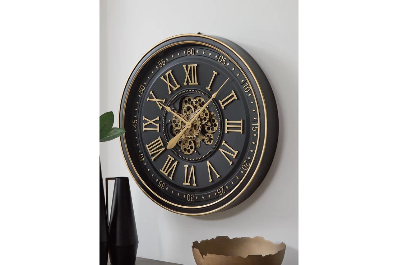 Dairton Wall Clock In Black/Gold A8010385