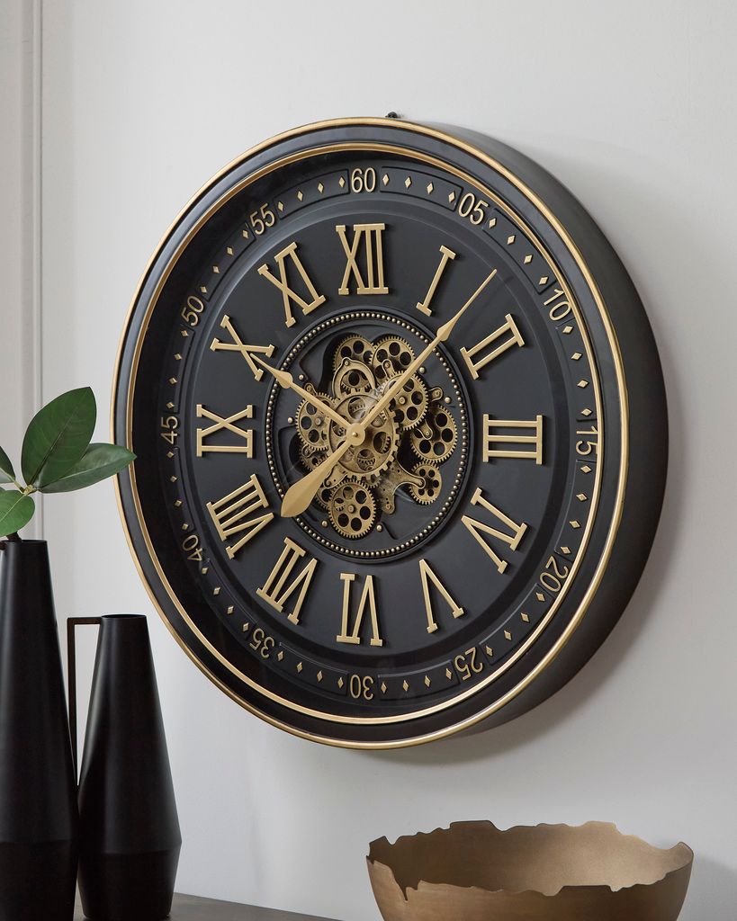 Dairton Wall Clock In Black/Gold A8010385