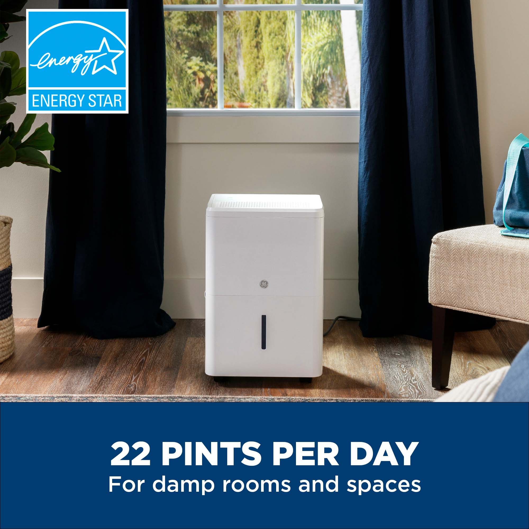 GE® 25 Pint Portable Dehumidifier with Smart Dry for Damp Spaces ADHL25LD