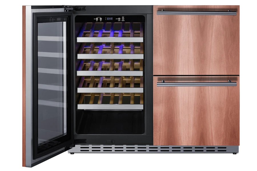 36" Wide Combination Wine Cellar & 2-Drawer Refrigerator , ADA Compliant (Panel Not Included) ADRWC36PNR