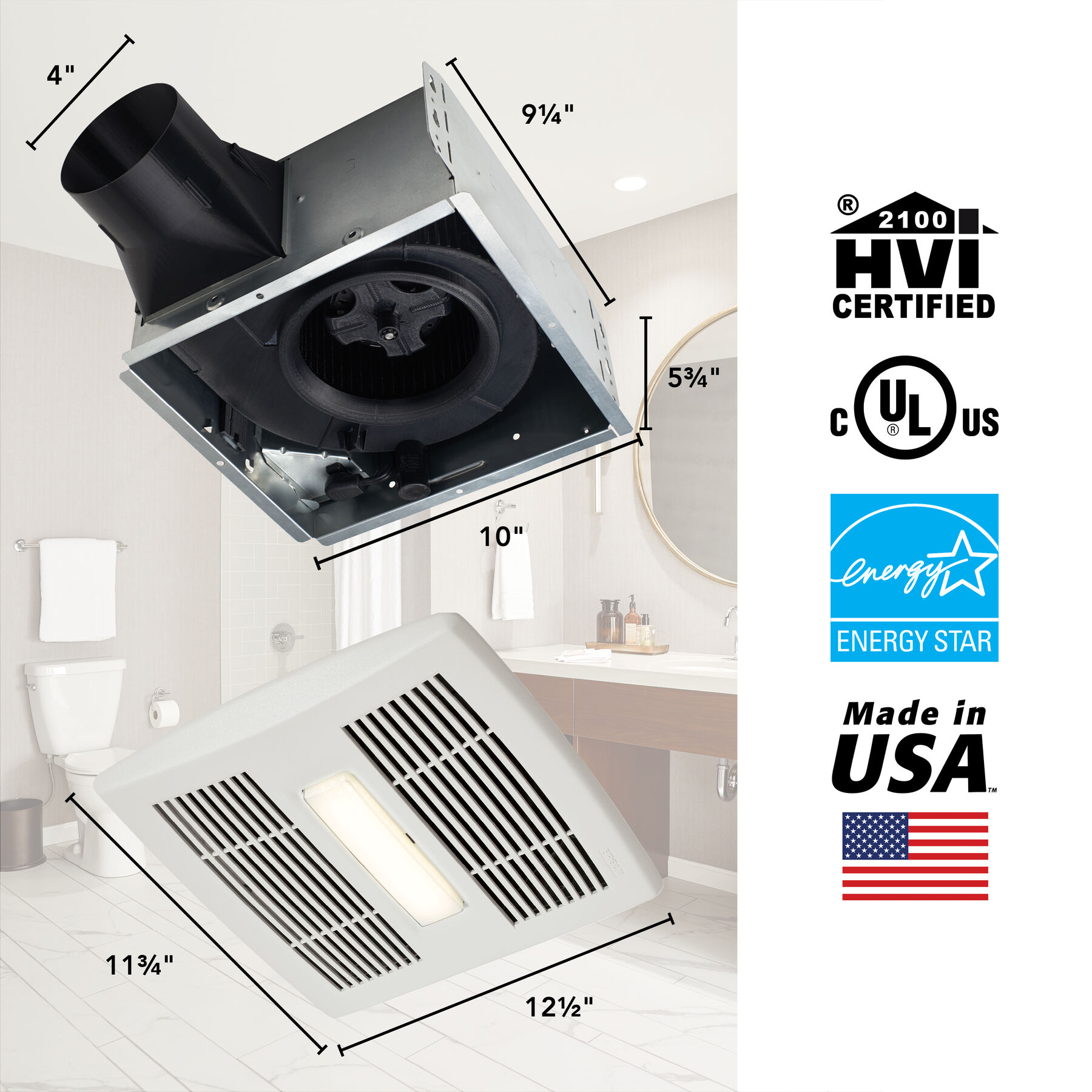 Flex Series 110 CFM Ceiling Roomside Installation Bathroom Exhaust Fan with Light AE110L