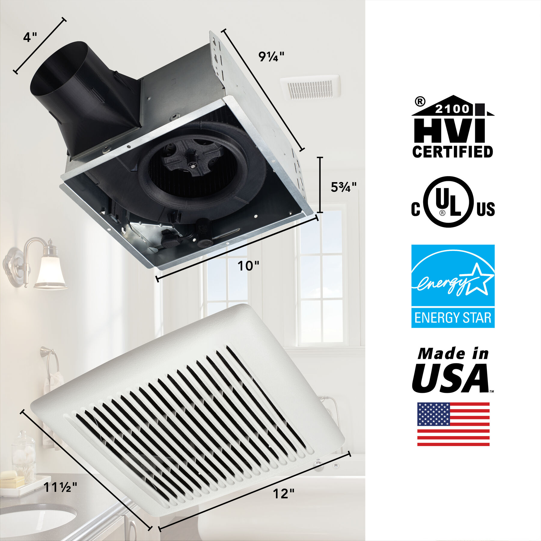Flex Series 110 CFM 1.0 Sones Humidity Sensing Ventilation Fan AE110S