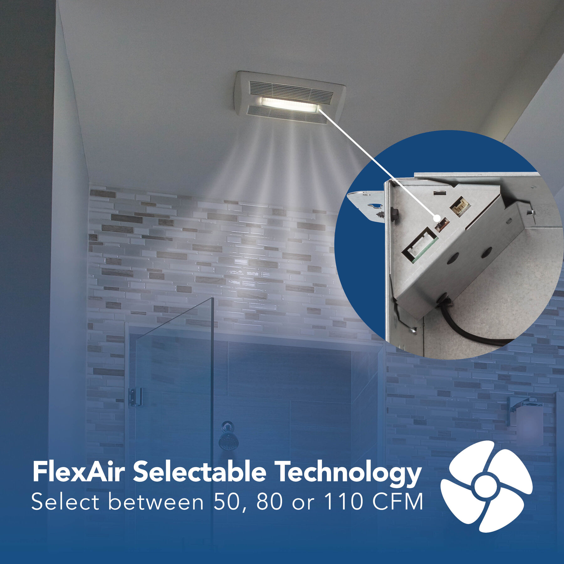Bathroom Exhaust Fan w/ LED Light, 50-110 CFM AE50110DCL