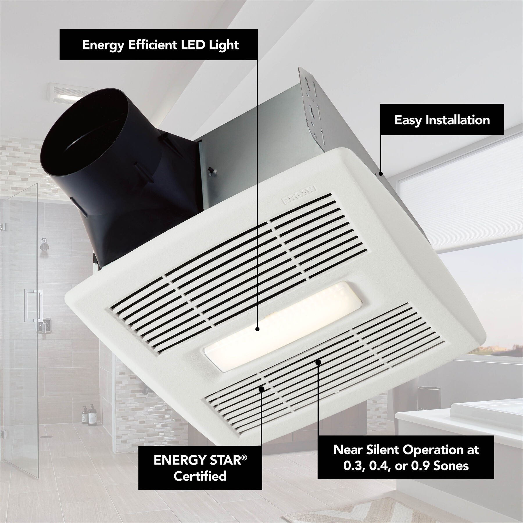 Bathroom Exhaust Fan w/ LED Light, 50-110 CFM AE50110DCL