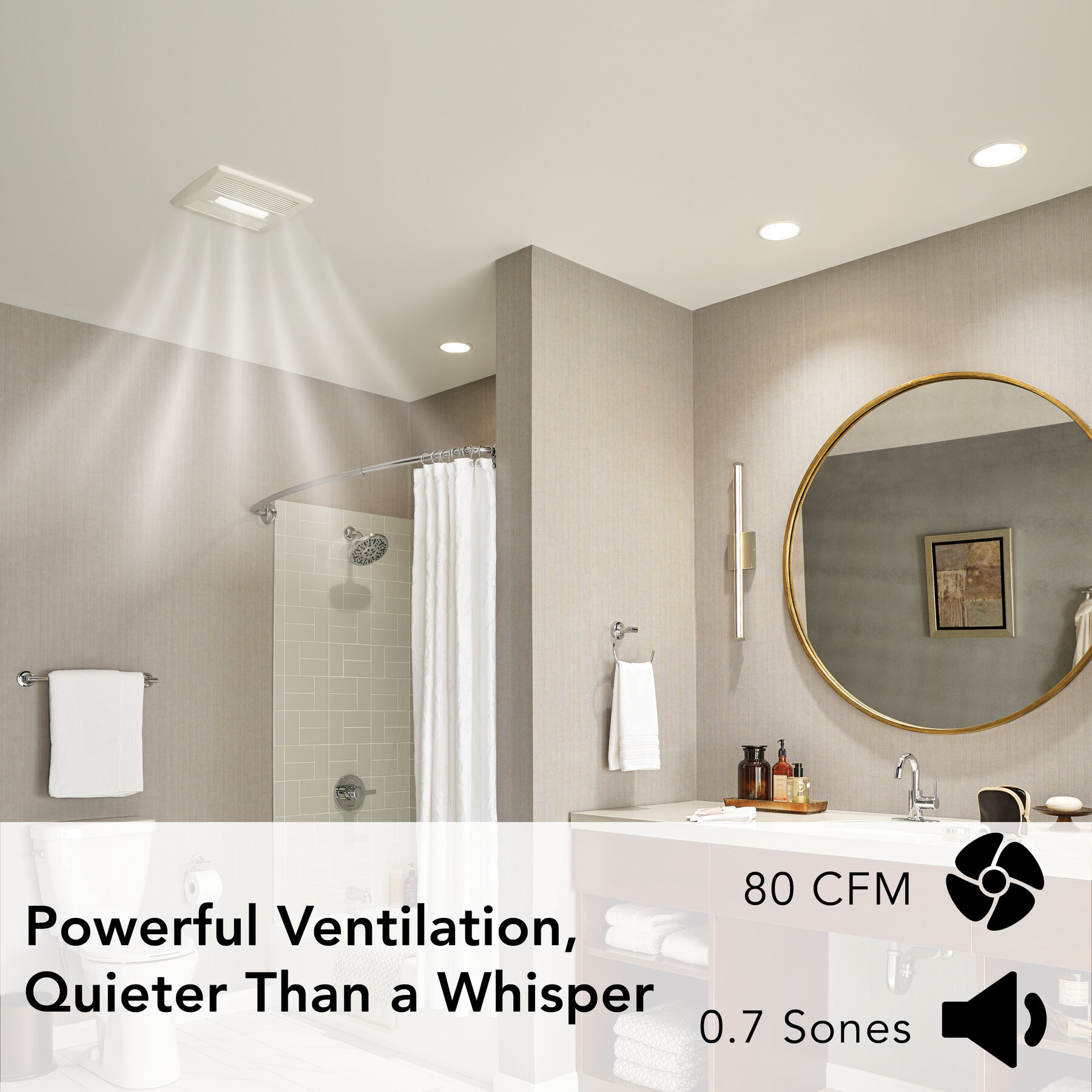 Flex Series 80 CFM 0.7 Sones Ventilation Fan Light AE80BL