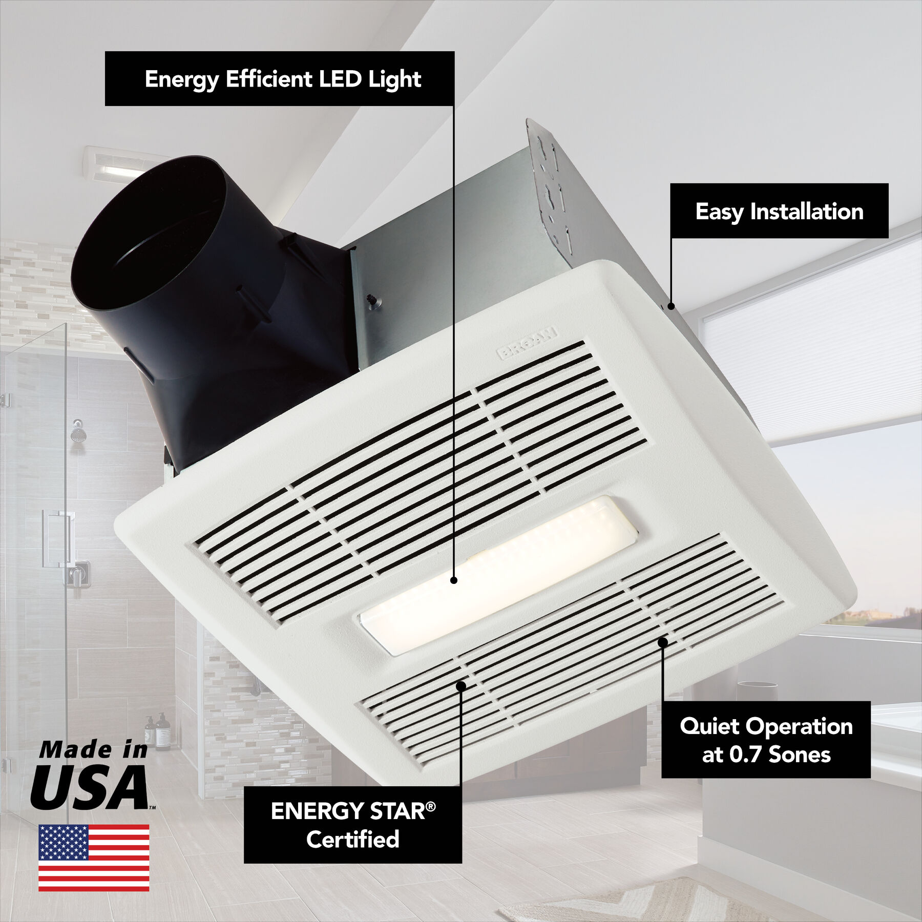 Flex Series 80 CFM 0.7 Sones Ventilation Fan Light AE80BL