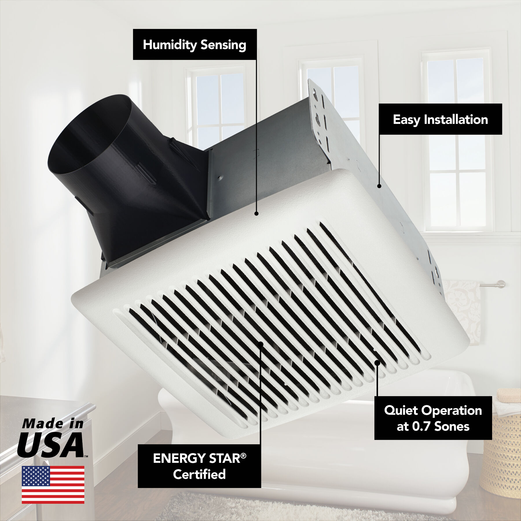 Flex Series 80 CFM 0.7 Sones Humidity Sensing Ventilation Fan AE80S