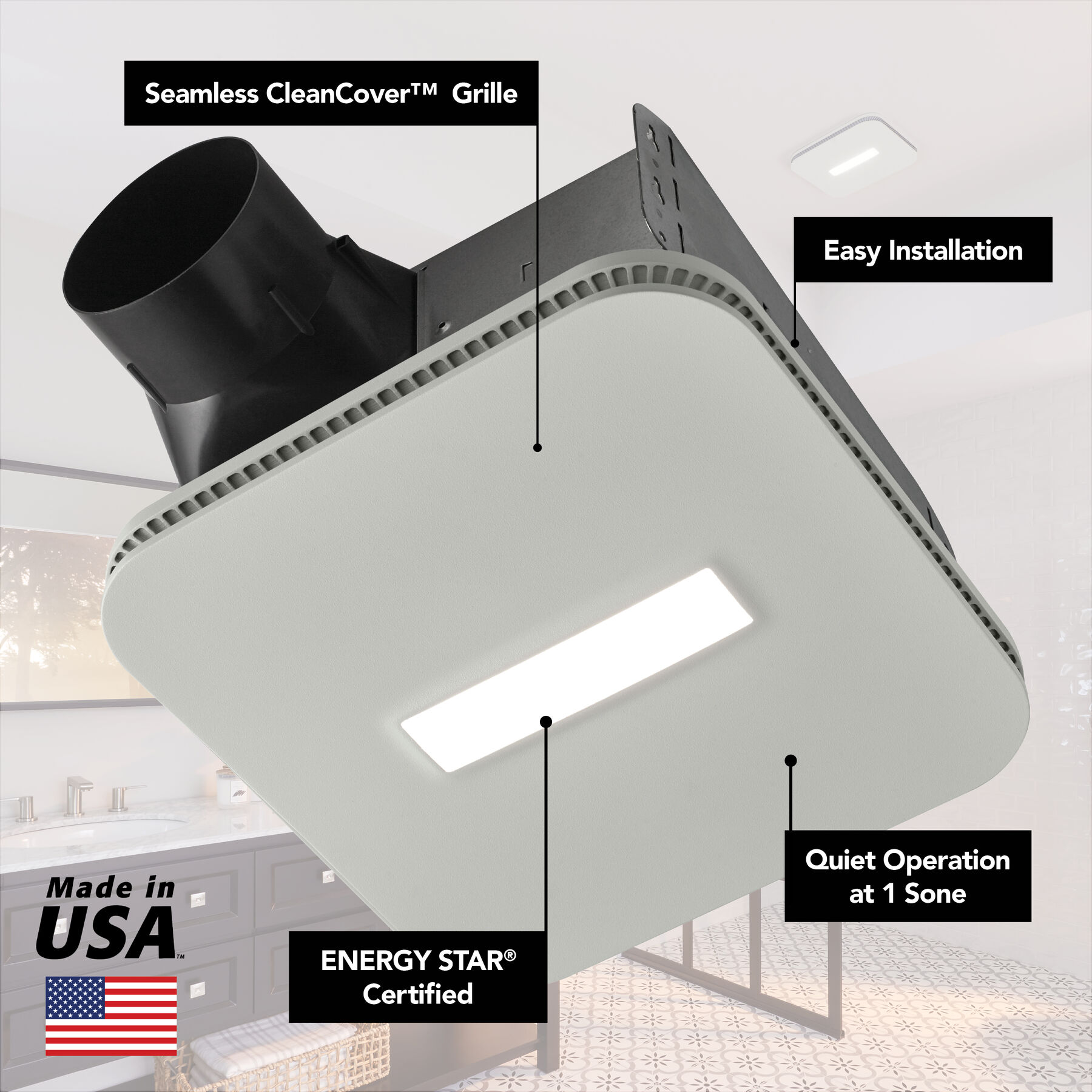 Roomside CleanCover 110 CFM 1.0 Sone Exhaust Fan with LED Light AER110LK