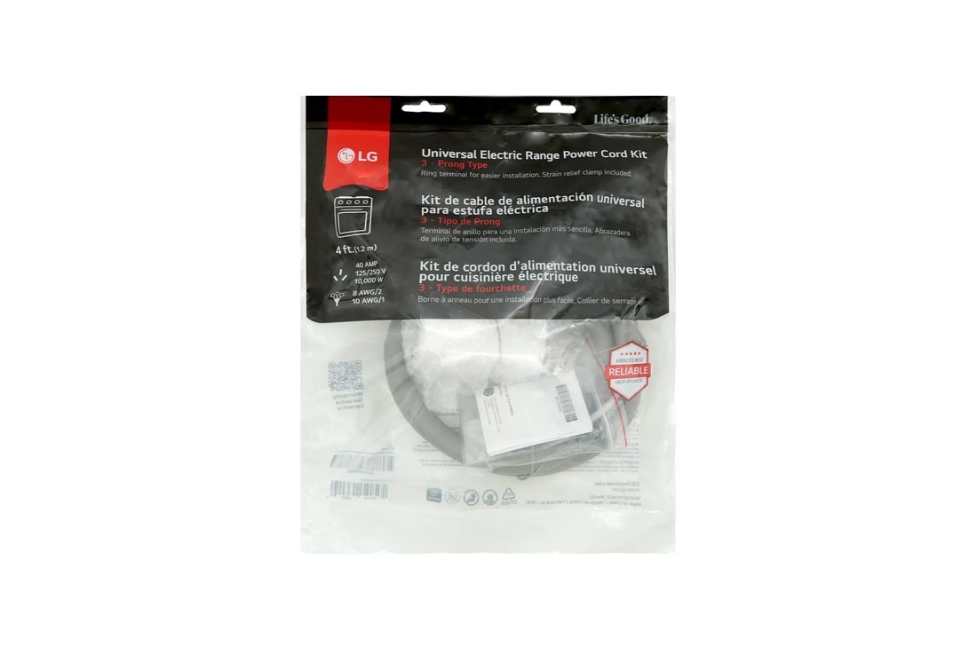 Accessories Universal Range Power Cord 40 Amp 3 Wire AGF04191002