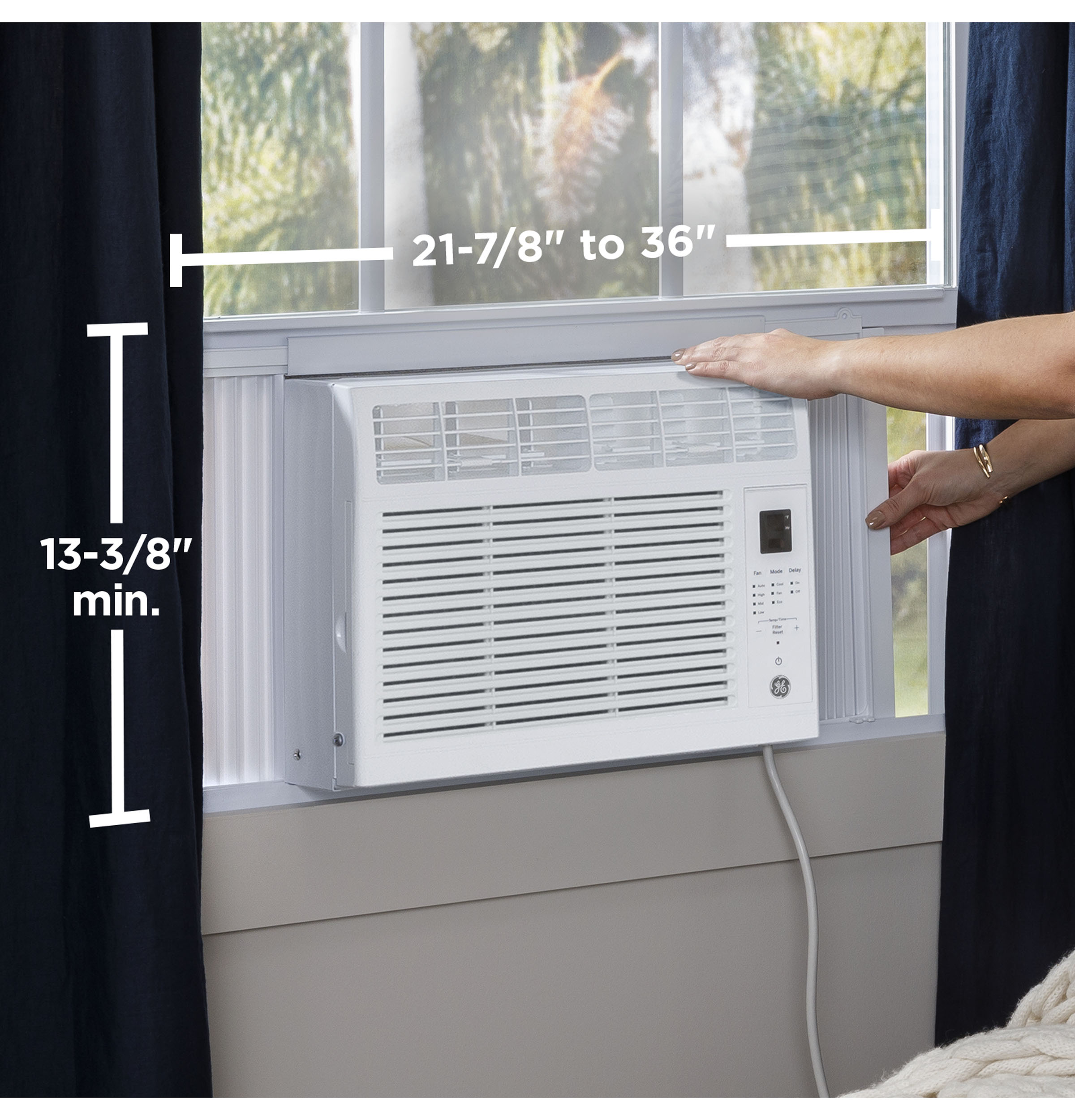 5,000 BTU Electronic Window Air Conditioner for Small Rooms up to 150 sq ft. in White size 12 H x 16 1/2 W x 13 1/2 D AHNE05BC