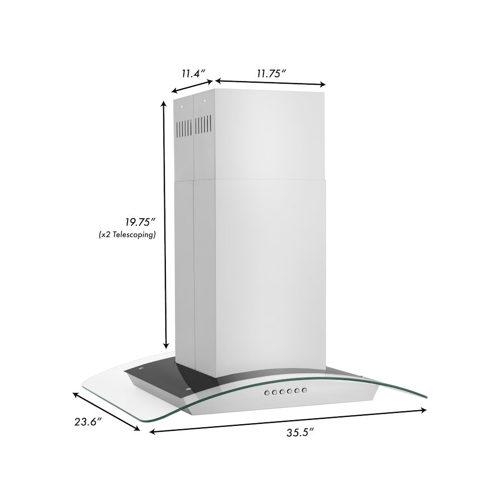 36”Alpine Series Convertible Island Mount Range Hood in Stainless Steel with Remote Control LED lighting, and Dishwasher-Safe Baffle Filters ALP70IS36, product image 3 of 3