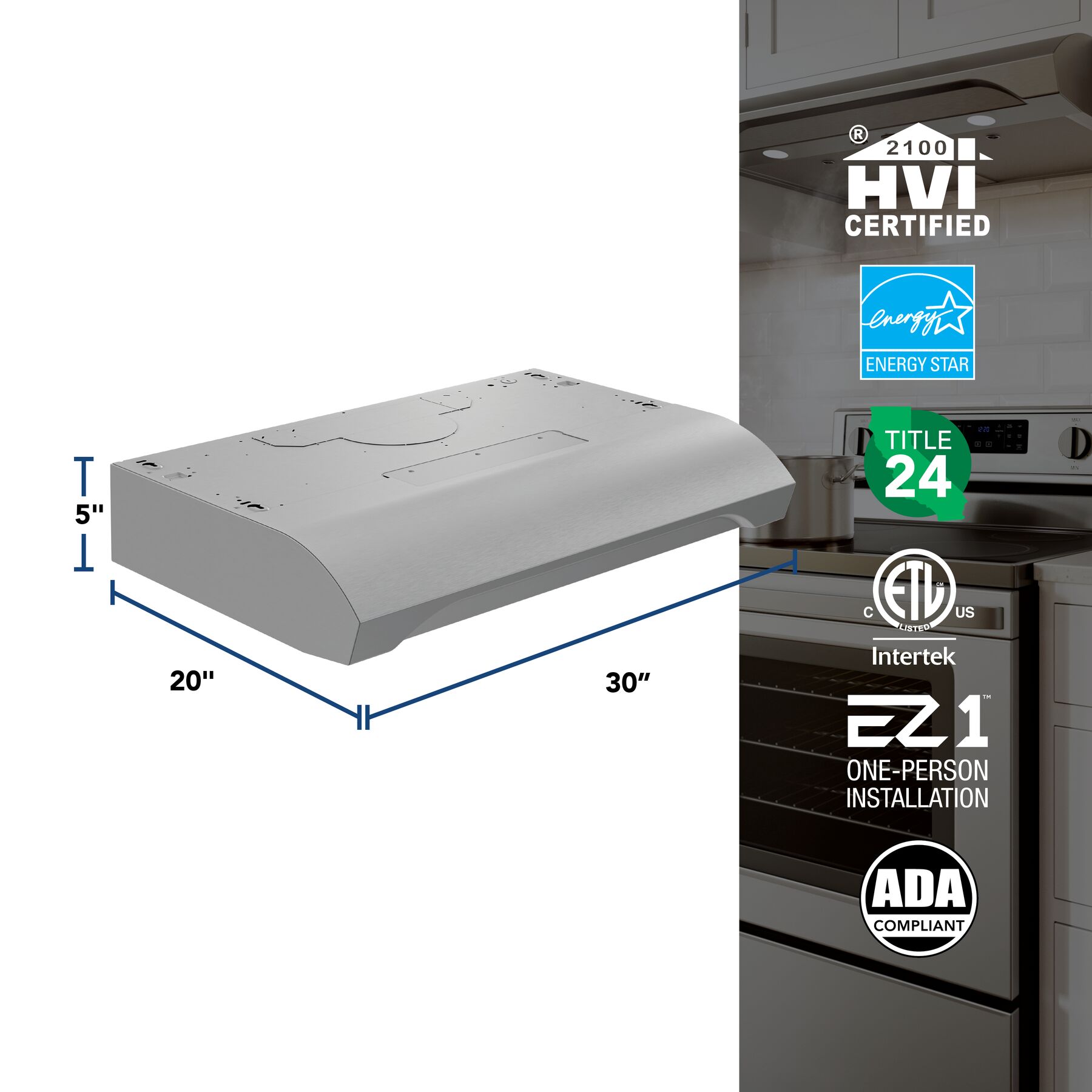 30" Alta Under Cabinet Range Hood, 350 CFM, 1.5 Sones - Stainless view 6