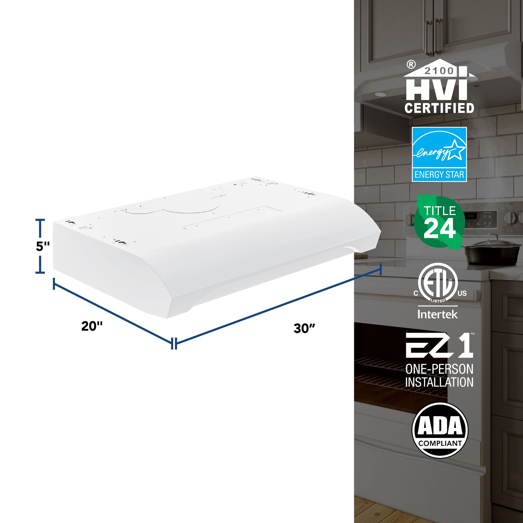 Alta 30Inch 350 MAX Blower CFM 1.5 Sones White Range Hood view 6