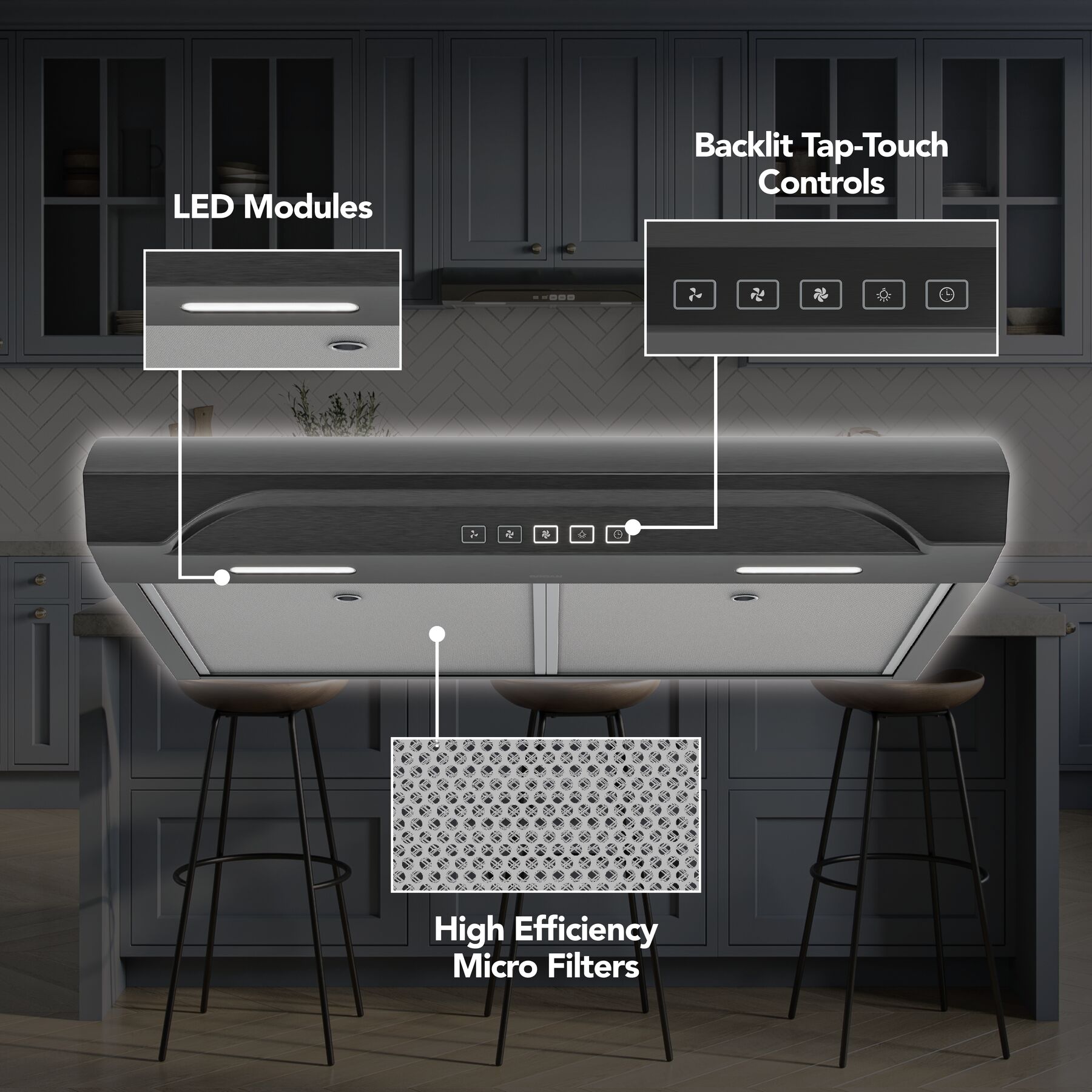 Alta 30Inch 350 MAX Blower CFM 1.5 Sones Black Stainless Range Hood view 2