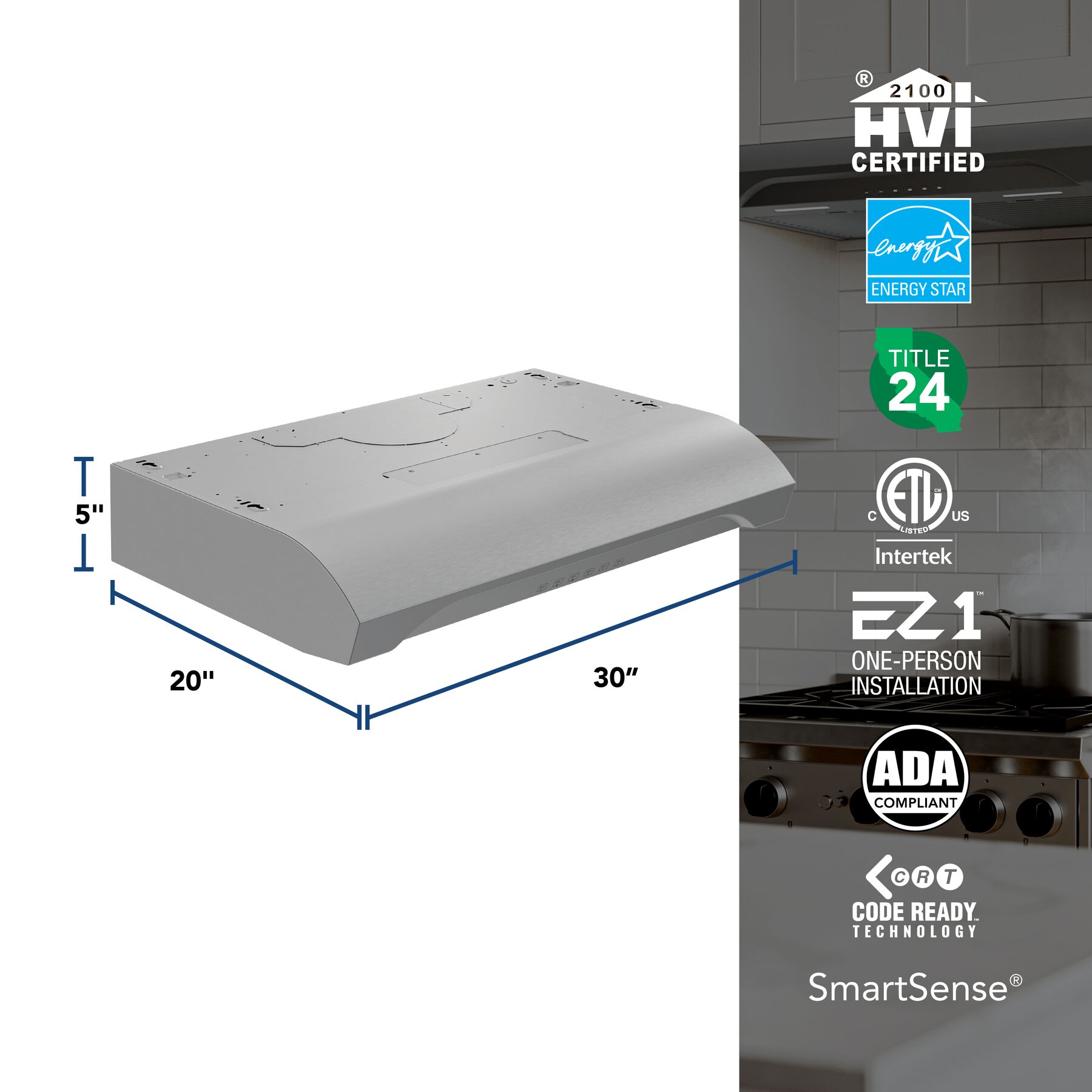 Alta 30Inch 490 MAX Blower CFM 1.1 Sones Range Hood view 6
